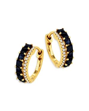 Bloomingdale's Blue Sapphire & Diamond Huggie Hoop Earrings In 14k Yellow Gold - 100% Exclusive