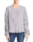 Marled Striped Ruched-sleeve Top