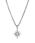 David Yurman Sterling Silver Cable Collectibles North Star Pendant Necklace With Diamonds, 17