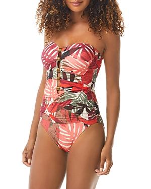 Carmen Marc Valvo Printed Bandeau One Piece Swimsuit