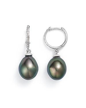 Tara Pearls 14k White Gold Natural Color Tahitian Cultured Pearl Hoop Drop Earrings