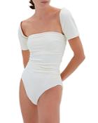 Jonathan Simkhai Miley Removable Short Sleeve One Piece Swimsuit