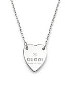 Gucci Sterling Silver Engraved Trademark Heart Necklace, 18