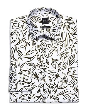 Boss Hank Slim Fit Leaf Print Dress Shirt