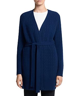 Theory Cable Knit Tie Waist Cashmere Cardigan
