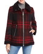 Vince Camuto Faux Shearling Collar Oversized Plaid Jacket