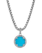 David Yurman Sterling Silver Dy Elements Clover Disc Pendant With Turquoise & Diamonds