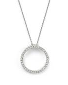 Roberto Coin 18k White Gold Small Circle Pendant Necklace With Diamonds, 16