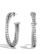 David Yurman Crossover Medium Hoop Earrings With Diamonds