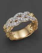John Hardy Classic Chain 18k Yellow Gold Diamond Pave Woven Braided Band Ring