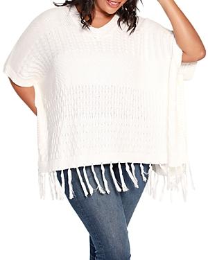Belldini Plus Fringed Cable Knit Poncho