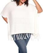 Belldini Plus Fringed Cable Knit Poncho