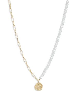 Aqua Textured Disc Link & Imitation Pearl Pendant Necklace, 21-24 - 100% Exclusive