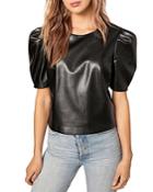 Cupcakes And Cashmere Martine Puff Sleeve Vegan Leather Top