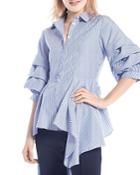 Gracia Striped Gathered Sleeve Peplum Shirt (26% Off) Comparable Value $67.50