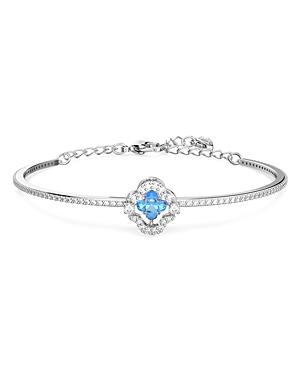 Swarovski Sparking Dance Blue Crystal Clover Bangle Bracelet In Rhodium Plated