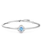 Swarovski Sparking Dance Blue Crystal Clover Bangle Bracelet In Rhodium Plated