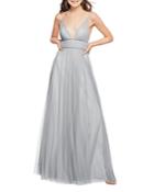 Watters Callie Shirred V-neck Gown