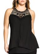 City Chic Plus Sleeveless Lace Neck Top