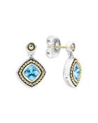 Lagos 18k Yellow Gold & Sterling Silver Caviar Color Blue Topaz Drop Earrings