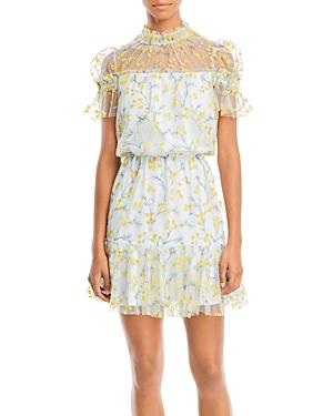 Ml Monique Lhuillier Embroidered Tulle Mini Dress