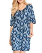 Nic+zoe Indigo Waves Printed Shift Dress