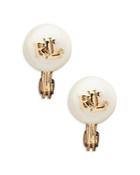 Lauren Ralph Lauren Imitation Pearl Clip-on Logo Button Earrings