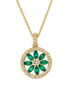 Bloomingdale's Emerald & Diamond Floral Pendant Necklace In 14k Yellow Gold, 16 - 100% Exclusive