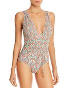 Tory Burch Costa Printed Plunge One Piece Swimsuit