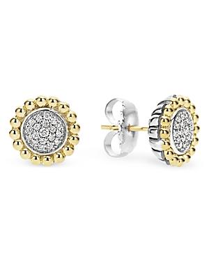 Lagos Sterling Silver And 18k Gold Caviar Stud Earrings With Diamonds