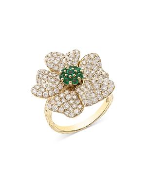 Bloomingdale's Emerald & Diamond Flower Statement Ring In 14k Yellow Gold - 100% Exclusive
