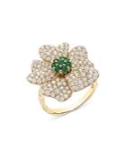 Bloomingdale's Emerald & Diamond Flower Statement Ring In 14k Yellow Gold - 100% Exclusive