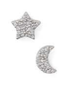 Bloomingdale's Mismatched Half Moon & Star Diamond Earrings In Sterling Silver - 100% Exclusive