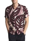 Reiss Yung Camp Collar Short Sleeve Monster Leaf Print Shirt