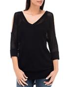 B Collection By Bobeau Open Knit Cold-shoulder Top