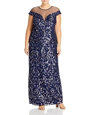 Adrianna Papell Plus Sequined Illusion Gown