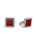 John Hardy Classic Chain Sterling Silver Enamel Square Cufflinks With Transparent Red Enamel
