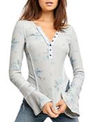 Free People Layer Me Floral Print Ribbed Henley