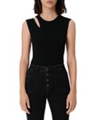 Maje Miviana Shoulder Cutout Ribbed Bodysuit