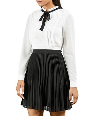 Ted Baker Pleated Tie Neck Mini Dress