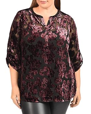 Daniel Rainn Plus Floral Velvet Burnout Top