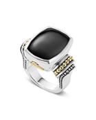 Lagos 18k Gold And Sterling Silver Caviar Color Large Onyx Ring