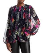 Jason Wu Mixed Floral Crinkle Silk Pleated Blouse