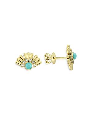 Own Your Story 14k Yellow Gold Fringed Fan Diamond And Turquoise Earrings