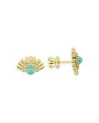Own Your Story 14k Yellow Gold Fringed Fan Diamond And Turquoise Earrings