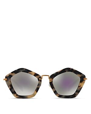 Miu Miu Mirrored Noir Angular Round Sunglasses, 53mm