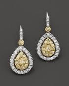Natural Yellow Diamond Pear Shaped Earrings In 18k Yellow And White Gold, 1.05 Ct. T.w.