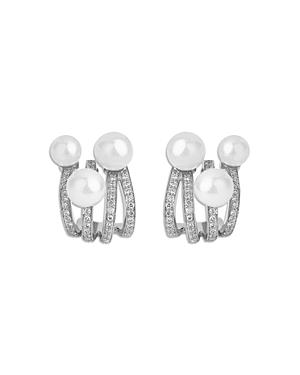 Hueb 18k White Gold Spectrum Freshwater Pearl & Diamond Stud Earrings