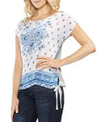 Vince Camuto Mixed Media Side-tie Top