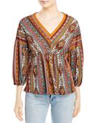 Status By Chenault Printed V-neck Peasant Top